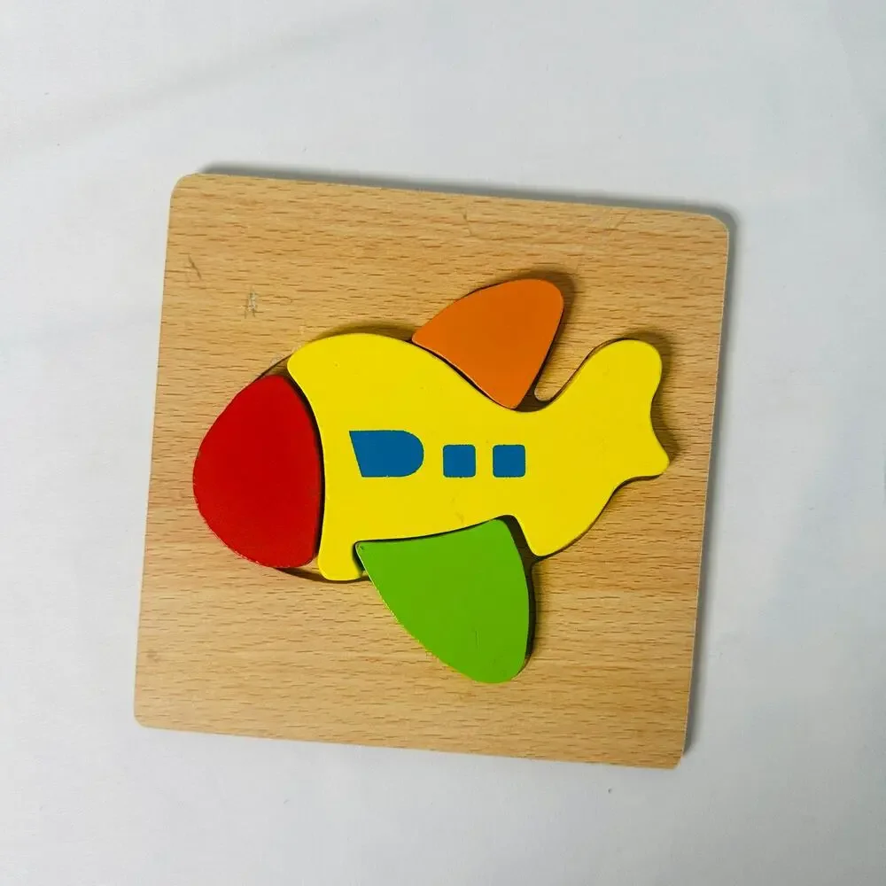 Vintage Airplane Color Block Small Chunky Wooden Puzzle